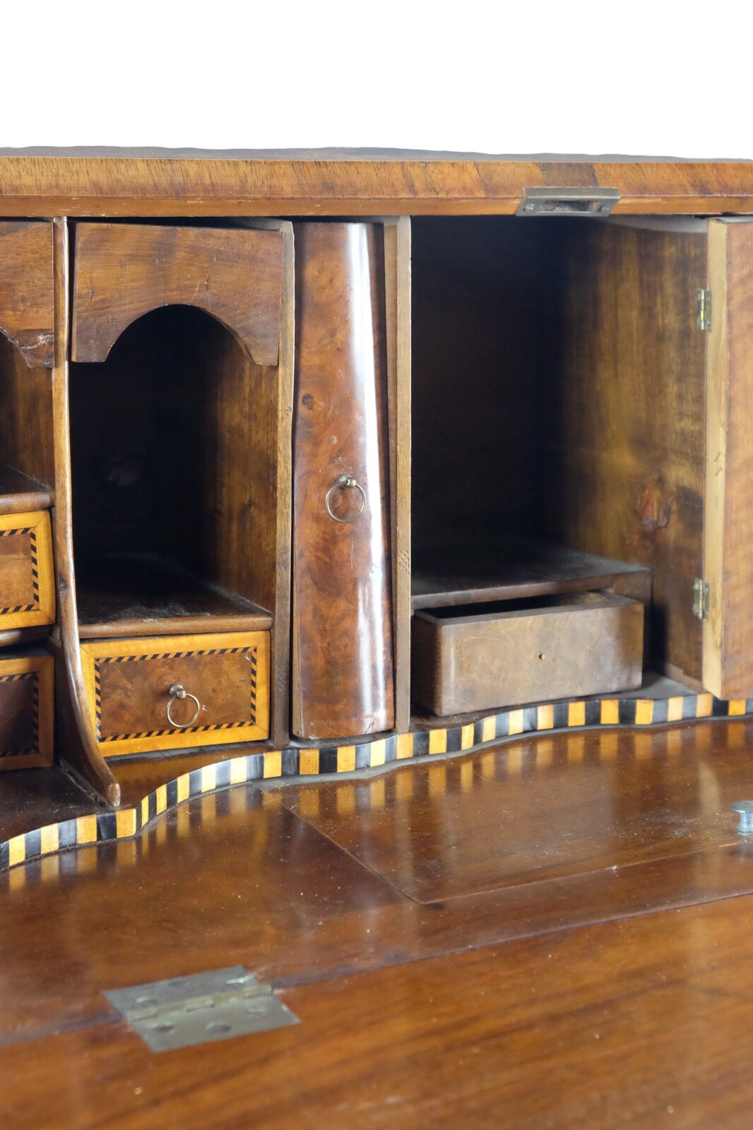 rare burr walnut secretairy with 'open knees'. 