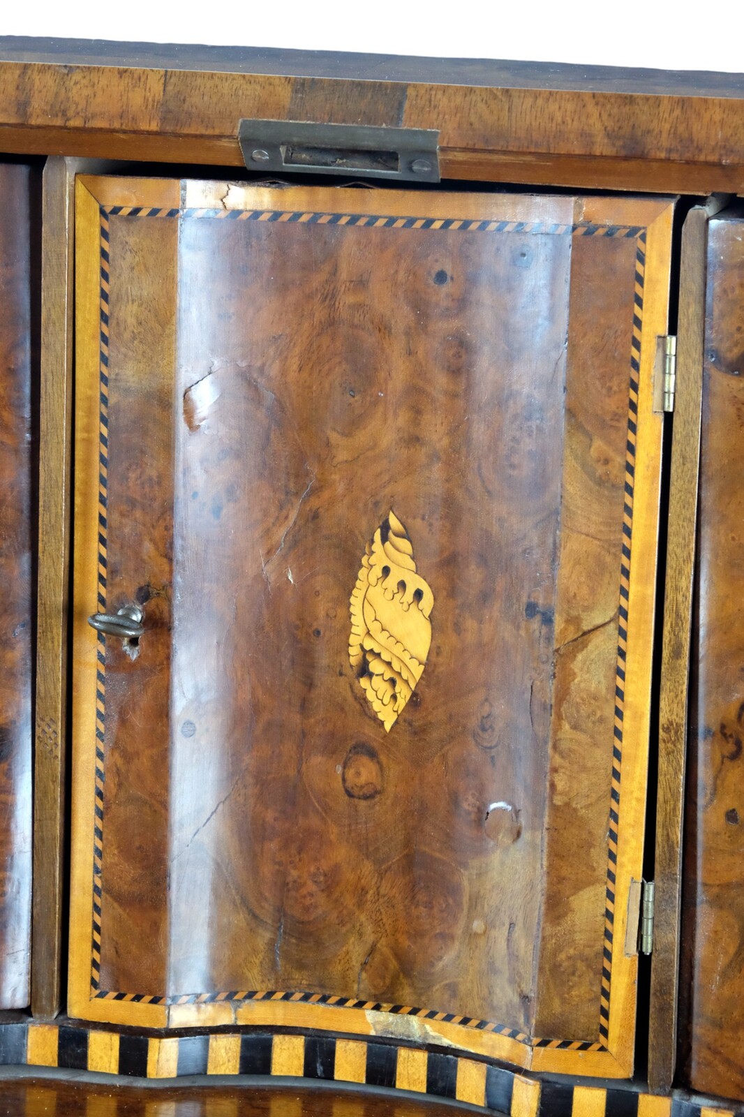 rare burr walnut secretairy with 'open knees'. 