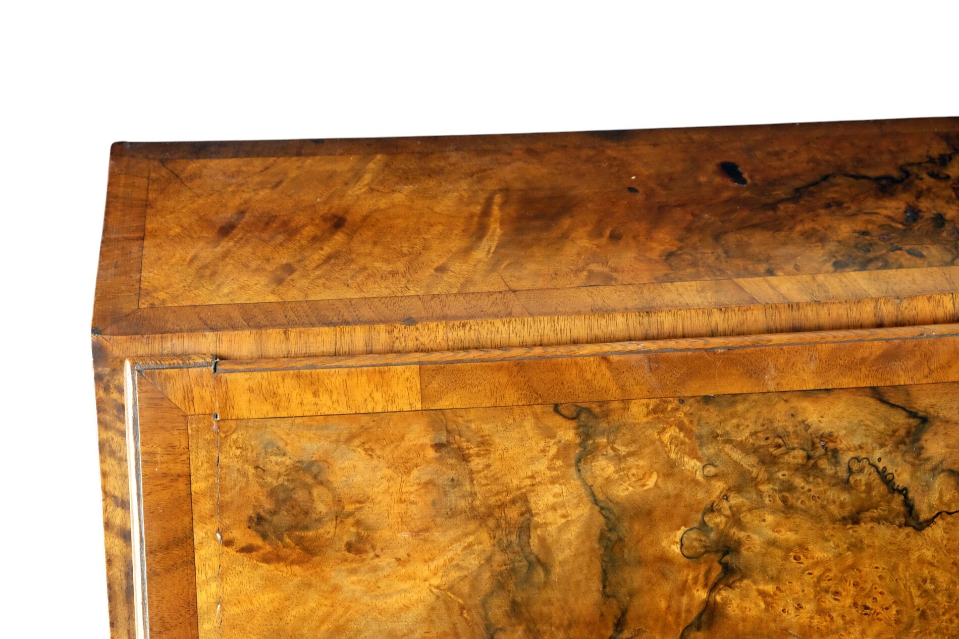 rare burr walnut secretairy with 'open knees'. 