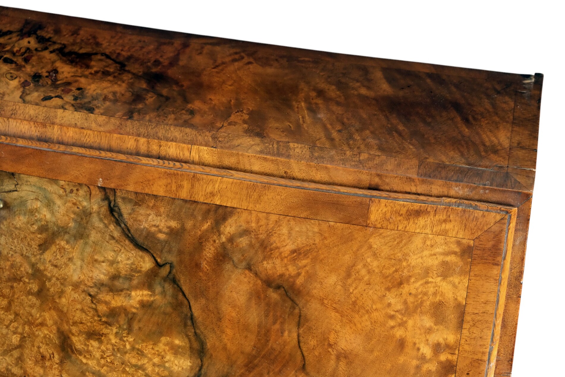 rare burr walnut secretairy with 'open knees'. 