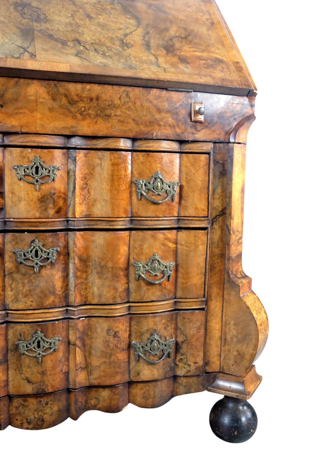 rare burr walnut secretairy with 'open knees'. 