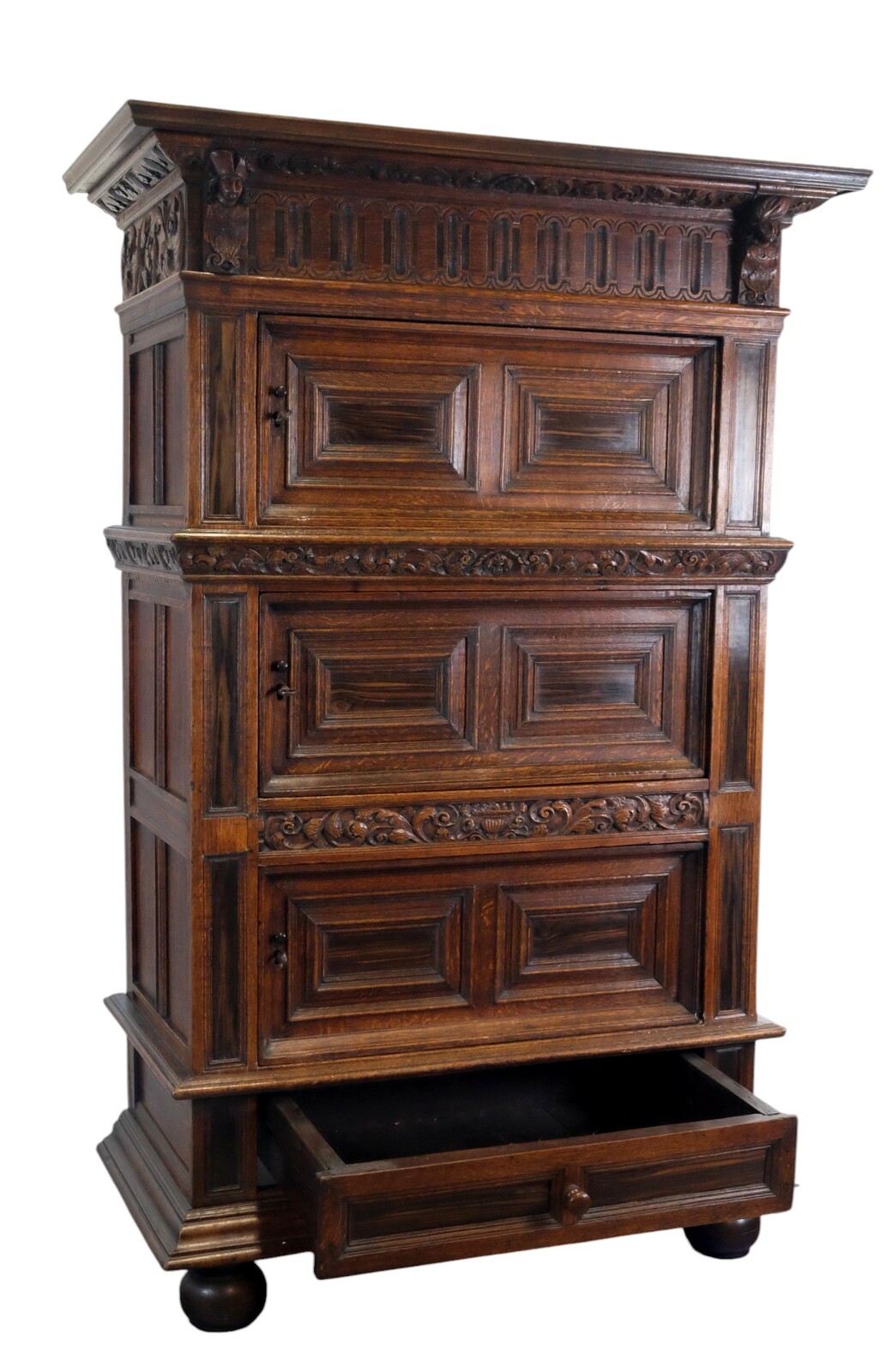 rare Dutch 17th Century Three Doors Cabinet