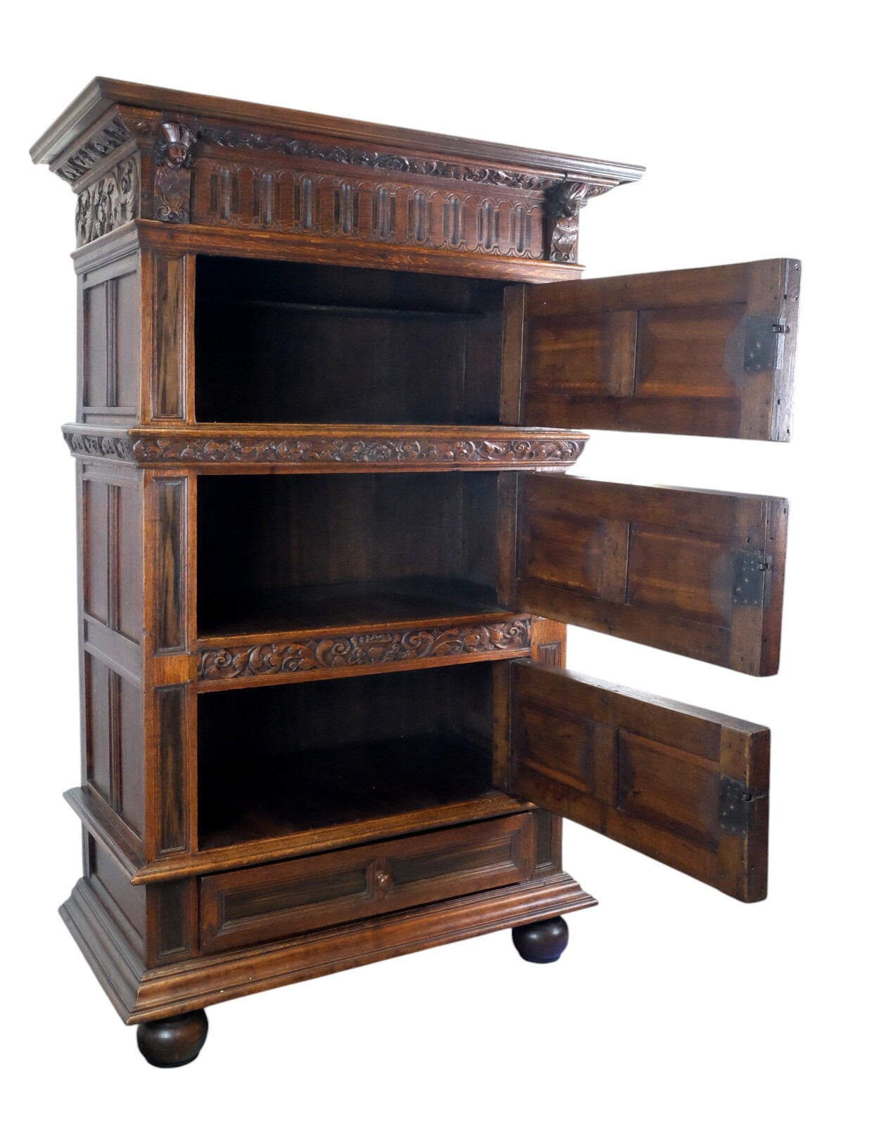 rare Dutch 17th Century Three Doors Cabinet