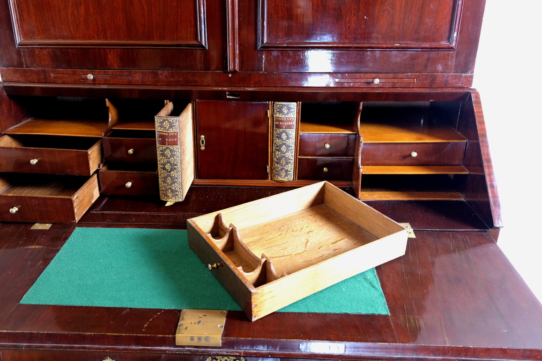 Secretary with writing flap in beautiful burr walnut.