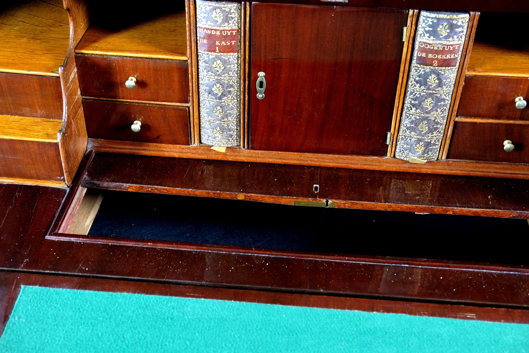Secretary with writing flap in beautiful burr walnut.