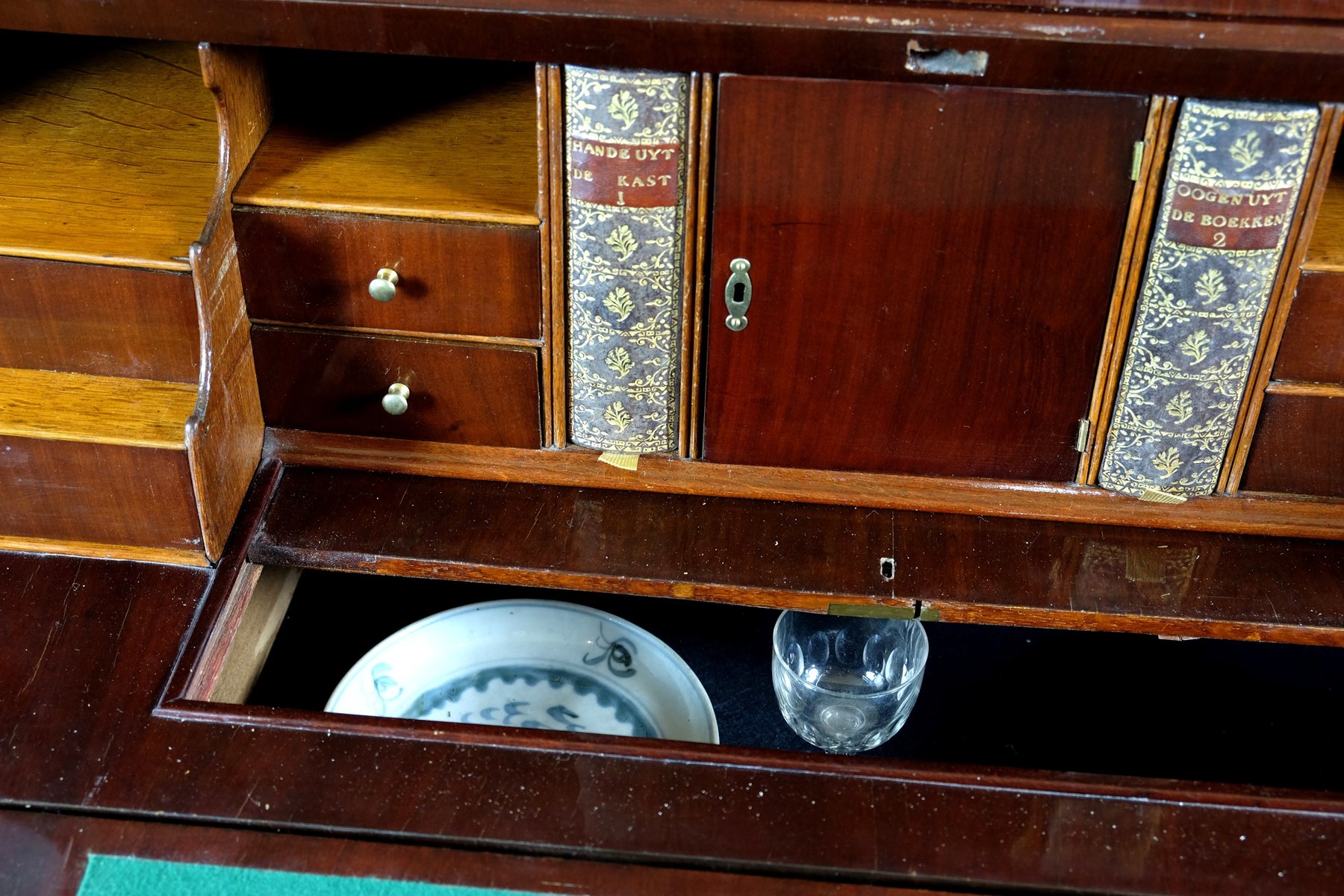Secretary with writing flap in beautiful burr walnut.