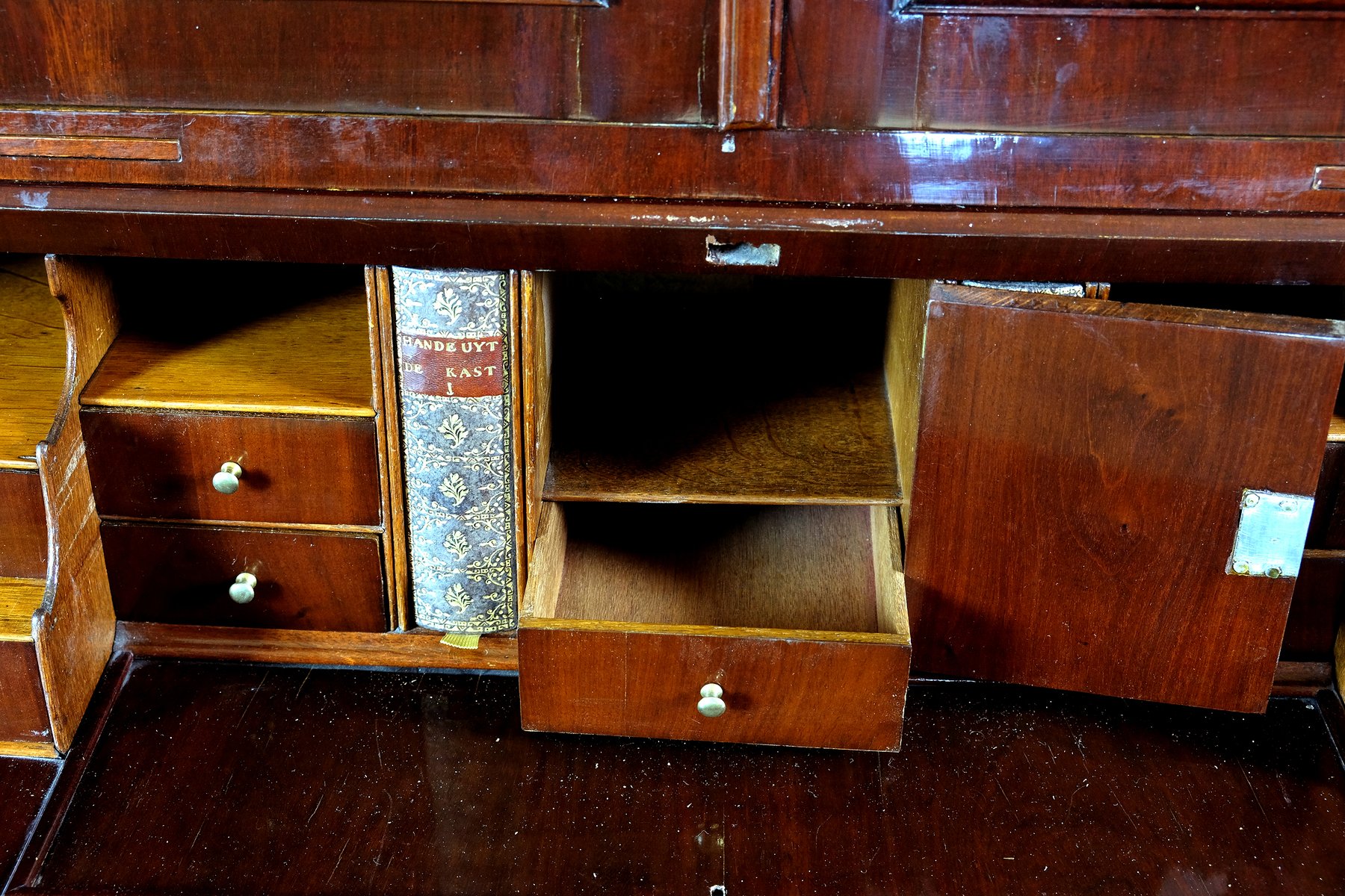 Secretary with writing flap in beautiful burr walnut.