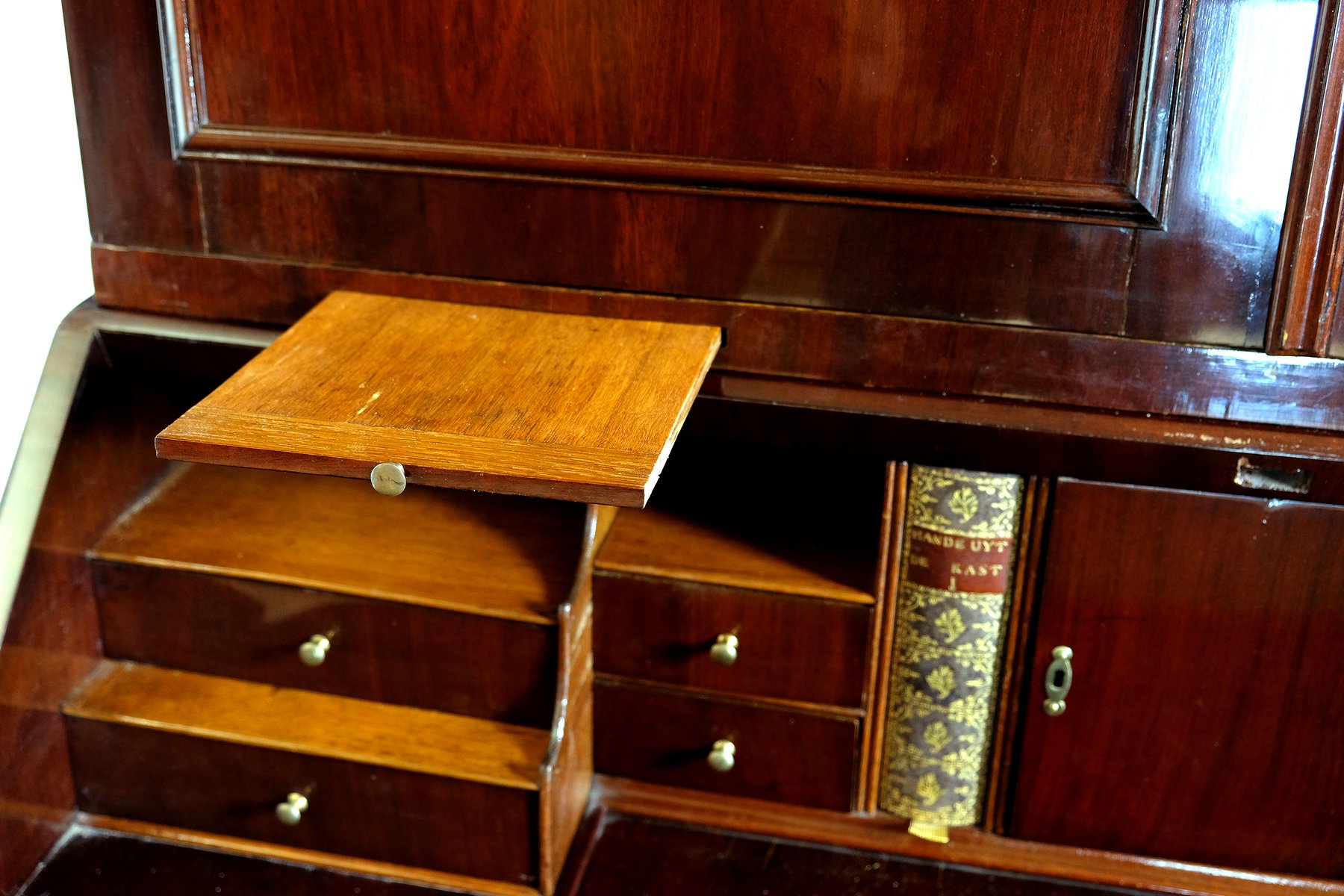 Secretary with writing flap in beautiful burr walnut.
